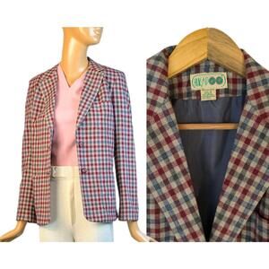 1970s Hukapoo plaid‎ multicolor wool blazer Vintage checkered jacket